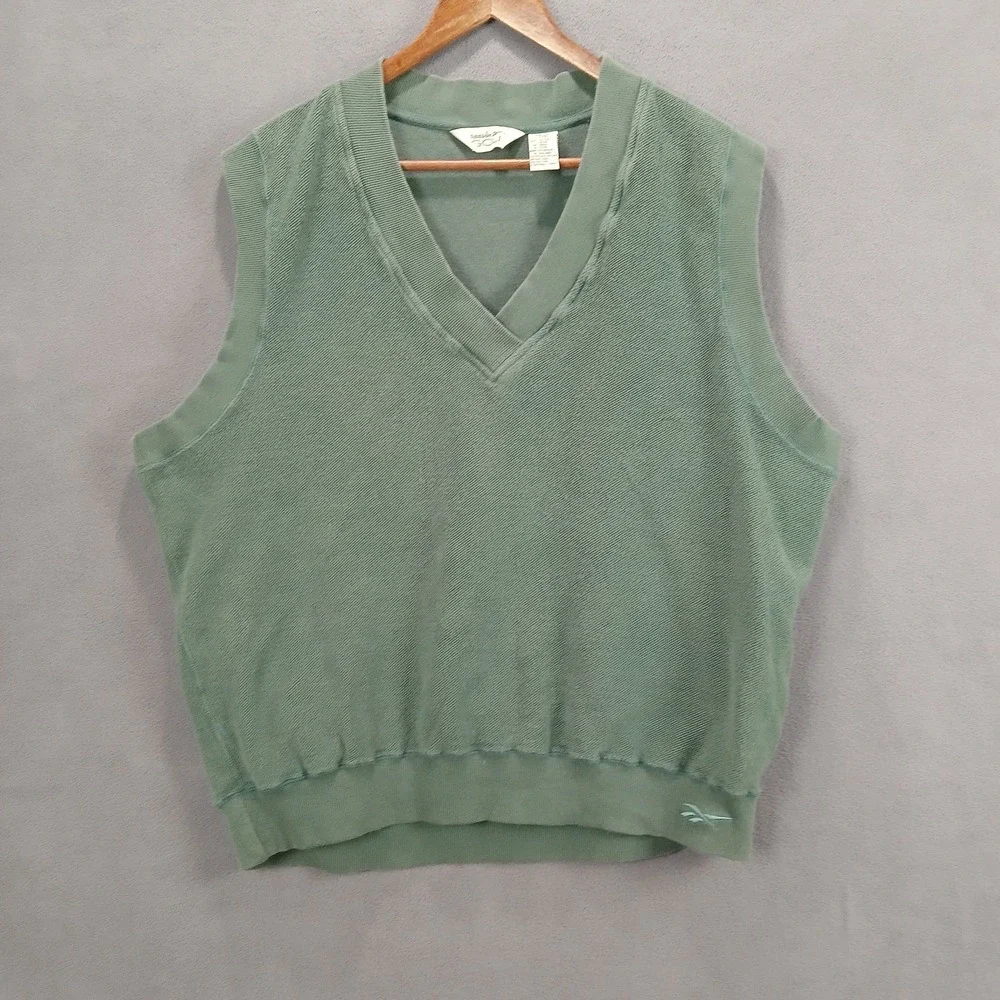 Reebok Golf‎ Tank Sweater Mens Large Green Cotton Tight Knit V Neck Performance